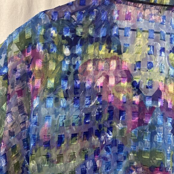 Maggie Barnes Colorful Artsy Sheer Button Up Shirt Womens Size 26 Art to Wear - Picture 12 of 12